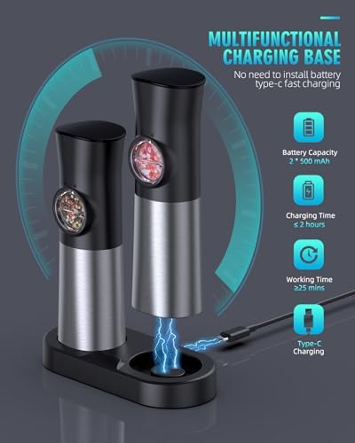 Gravity Electric Salt and Pepper Grinder Set, USB Rechargeable