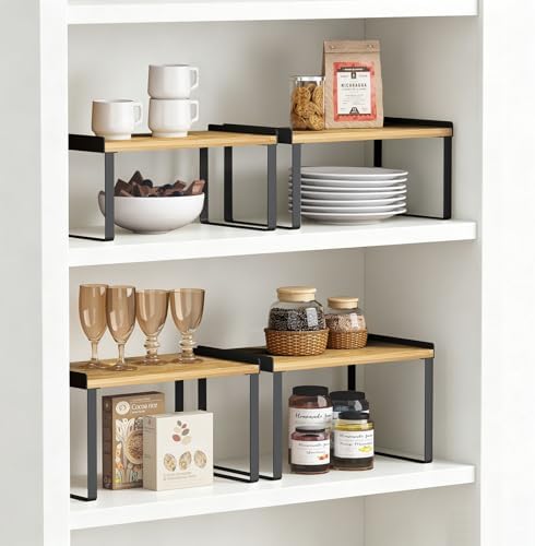 Goozii Cabinet Shelf Organizer Set of 4, Bamboo Wood