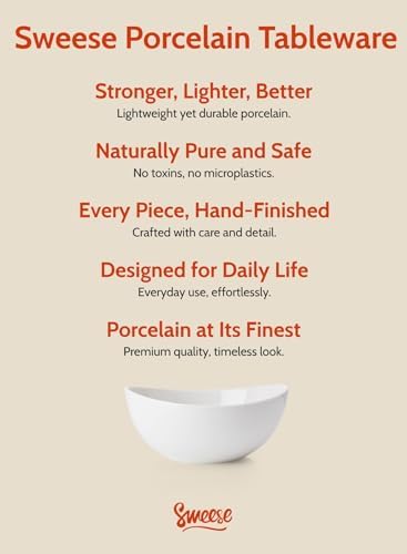 Sweese 42oz Porcelain Serving Bowls - Set of 4, 8-Inch White Bowls for