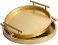 Modern Decorative Tray Set of 2, Wooden Round Crocodile Leather Tray