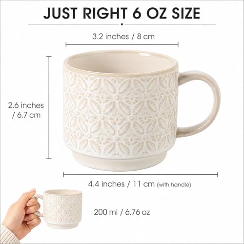 6 Oz Coffee Cups Set of 4, Espresso Cups with Stand, Stackable