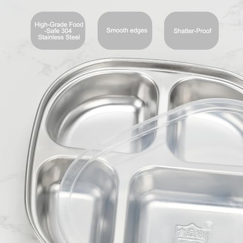 5-Pack Stainless Steel Divided Plates with Lids – Adults Portion