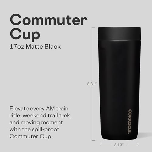 Corkcicle Commuter Cup 17 oz Travel Mug with 360° Sip Lid, Matte Black