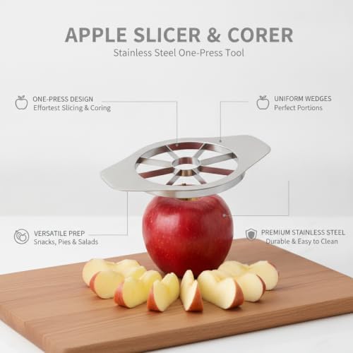 Apple Slicer and Corer, Stainless Steel One-Press Tool for Uniform