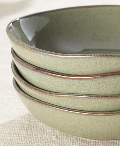 Oneida Organic Shades Sage Green Stoneware Pasta Bowl Set for 4