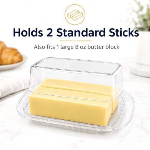 Butter Dish with Lid, Plastic Butter Keeper for Countertop and Fridge