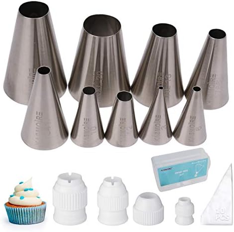 Kasmoire 9 Pcs Round Piping Tip,Macaron Piping Tip,Cake and Cookie