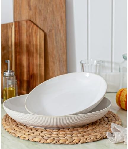 Ceramic Serving Bowls Set of 2, Serving Platters for Entertaining, Stripes