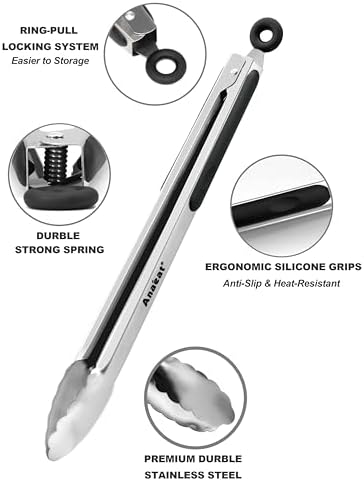 Anaeat Stainless Steel Locking Tongs, Set of 3