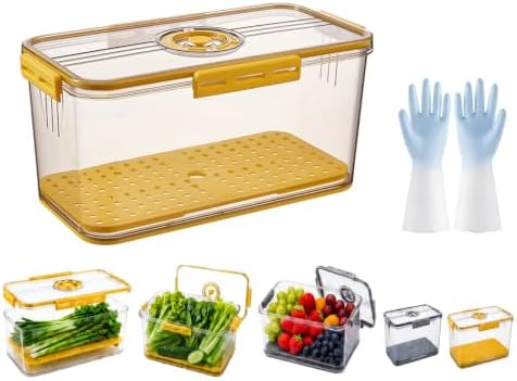 Fridge Storage Box with Drain Tray, Refrigerator Storage Container