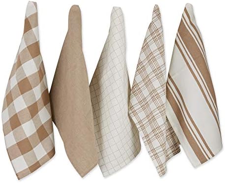 DII Basic Kitchen Large Cotton Dishtowel Set of 5, 18x28, Stone