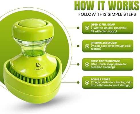 Dish Brush with Soap Dispenser, Easy-Grip Scrub Brush