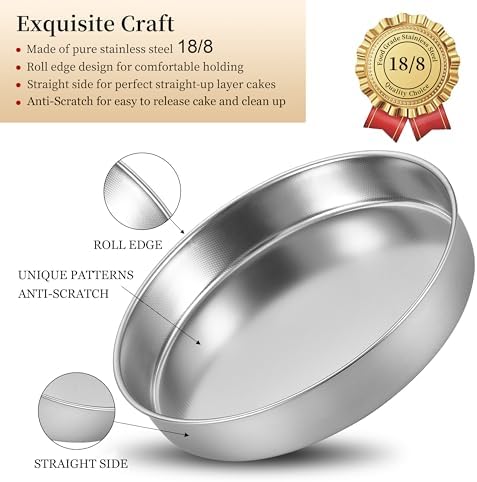 Inqibee 8-9.5-11 Inch Round Cake Pan Set, Stainless Steel Textured