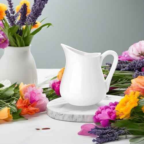 12 Oz Ceramic Creamer with Handle, White Coffee Milk Pitcher