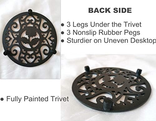 5.3 Inches Black Round Cast Iron Trivet Metal Teapot Base with Legs