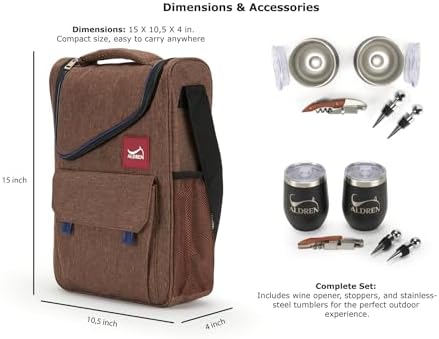 Insulated Wine Cooler Bag Set with 2 Stainless Steel Tumblers