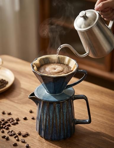 Pour Over Coffee Maker Set, Vintage Ceramic Coffee Dripper with 50