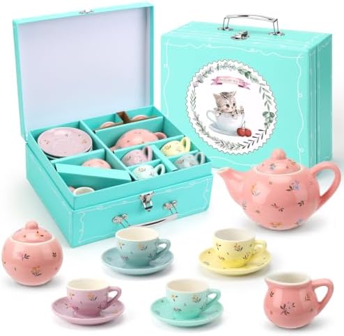 CHENP.HMC Porcelain Tea Set with Floral Pattern, Complete Teapot