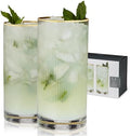 Viski Meridian Highball Glasses Set of 2 - Vintage Drinking Glass, Art