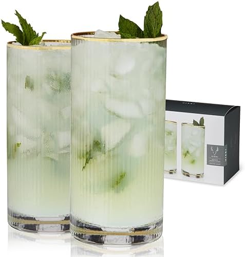 Viski Meridian Highball Glasses Set of 2 - Vintage Drinking Glass, Art