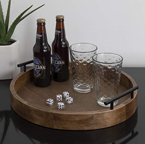 Kate and Laurel Lipton Modern Round Wood Tray, 15.5" Diameter, Rustic