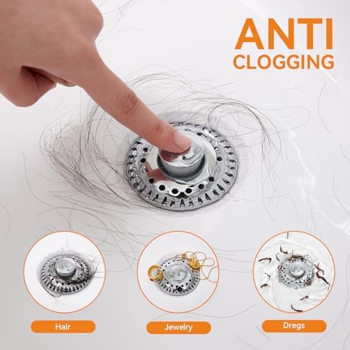 Bathroom Sink Stopper for 1.06"-1.65" Drain Holes, 2 in 1 Bath Sink
