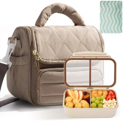HASHMUST Insulated Puffer Lunch Bag, Camel Set