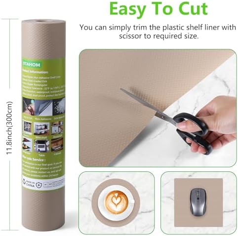 Shelf Liners for Kitchen Cabinet, Cupboard Non Adhesive Beige 17.5"×