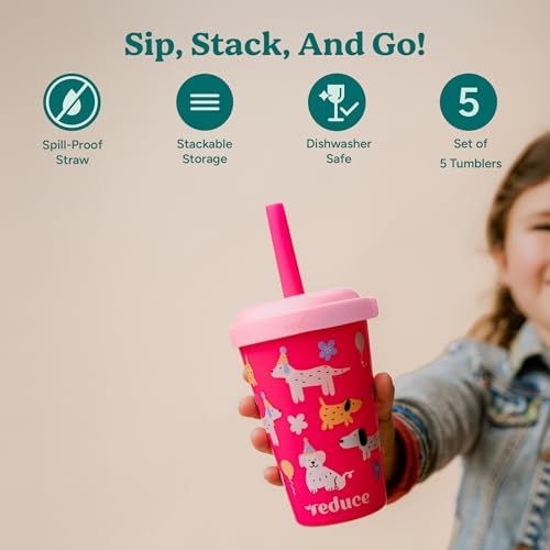 REDUCE GoGo's Kids 5-Pack 12oz Tumbler Cups with Lids & Spill-Proof