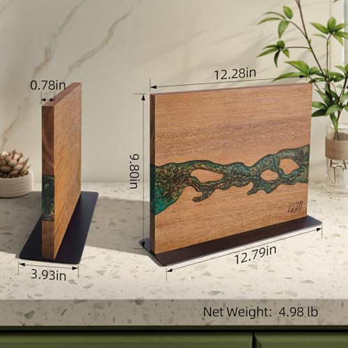FINDKING Magnetic Knife Block, Acacia Wood, 12 × 10 Inches