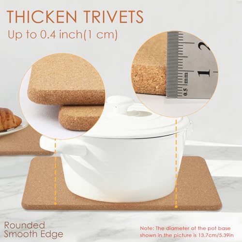 Cork Trivets for Hot Dishes Rectangle, 12" x 7" High-Density Thick