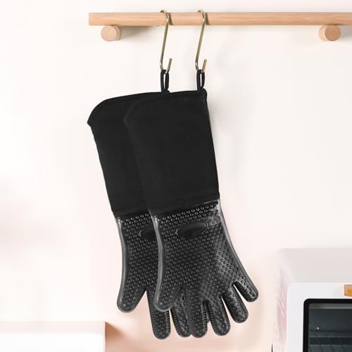 1 Pair Extra Long Silicone Oven Mitts, 19.7", Black