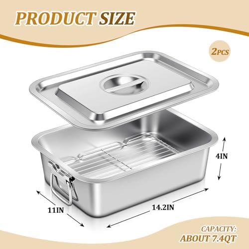2 Pack 4 Inch Deep Lasagna Pans with Lid Rack, 14.17 x 10.63 Inch
