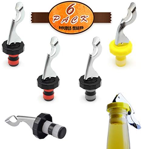 6-Pack Silicone Bottle Stoppers with Lever Seal for Wine & Glass