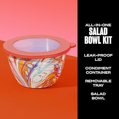 S'well Stainless Steel Salad Bowl Kit 64oz, Marble Swirl, Comes with