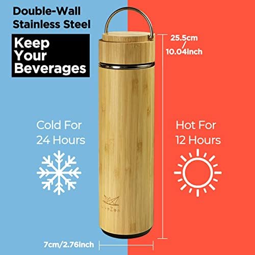 18oz Bamboo Tea Tumbler with Lid and 2 Pack Tea Filters for Loose Leaf