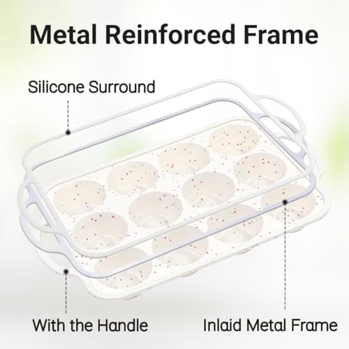 Silicone Muffin Pans for Baking, Metal Reinforced Frame 12 Cups