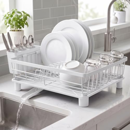 HiramWare Dish Drying Rack for Kitchen Counter, White