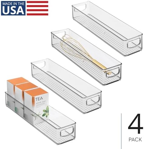 iDesign Slim Clear Plastic Storage Bin, 4-Pack