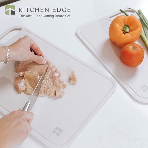 KitchenEdge 2-Piece Rice Fiber Cutting Board Set | Bamboo Stand