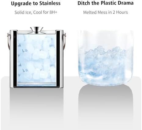 Bakpoco Double-Wall Vacuum Insulated Ice Bucket with Lid, Scoop, Ice