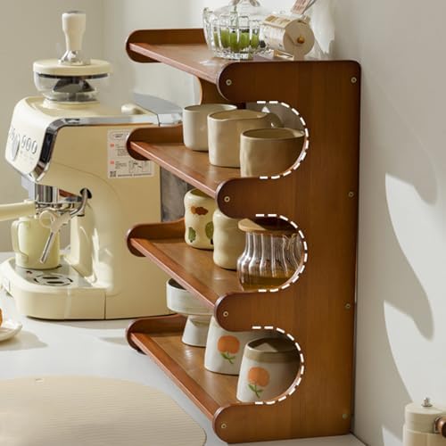 4-Tier Wooden Mug Display Holder, Mug Holder for Countertop Coffee Cup