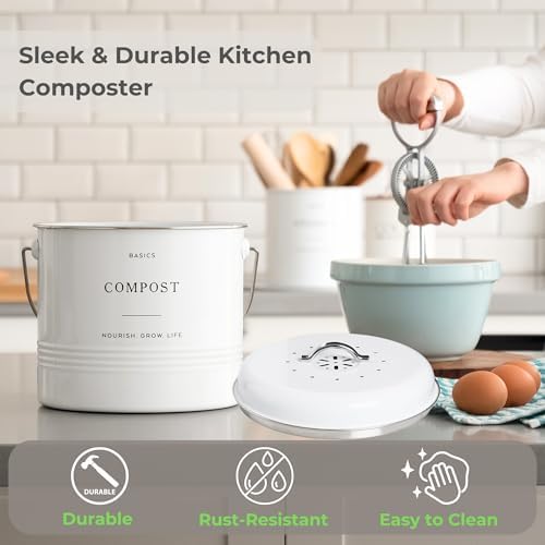 D'Lifeful 1.3 Gallon Kitchen Compost Bin with Lid, White