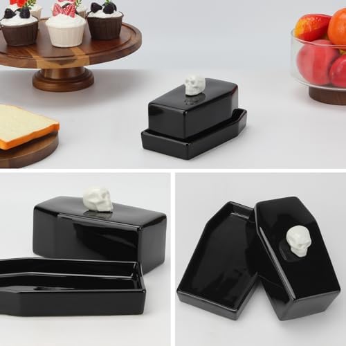Ceramic Butter Dish with Lid Set Gothic Skull Shape Butter Container