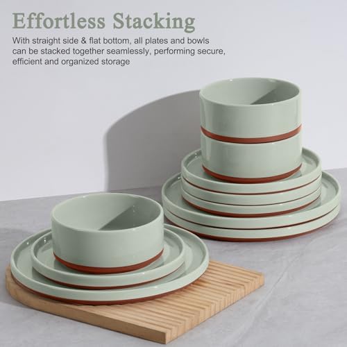 LIANYU Stoneware Dinnerware Sets Service for 8, 24 PCS Plates and Bowls Set