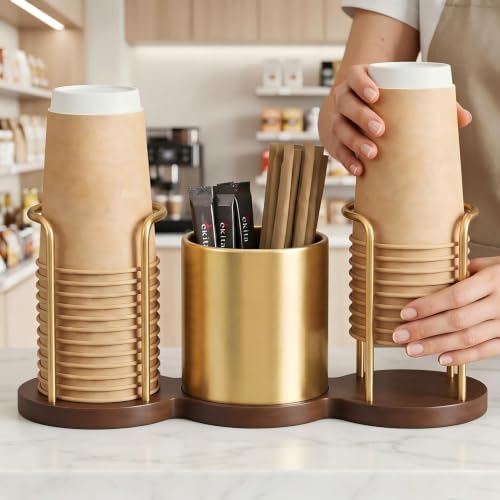 Coffee Station Organizer with Straw & Stirrer Storage Caddy for Cups