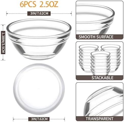 6 Pack Mini 3 Inch Small Glass Bowls with 12 Pack Lids