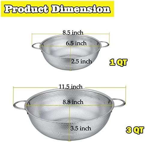 P&P CHEF Stainless Steel Colander, 2 Pcs Metal Colanders Strainer, 1