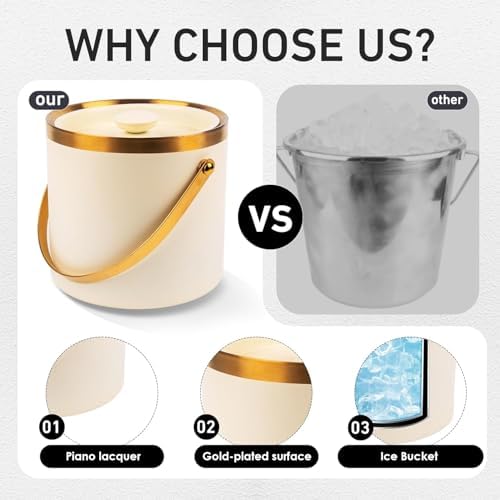 3L beige white Double Wall Insulated Stainless Steel Ice Bucket with