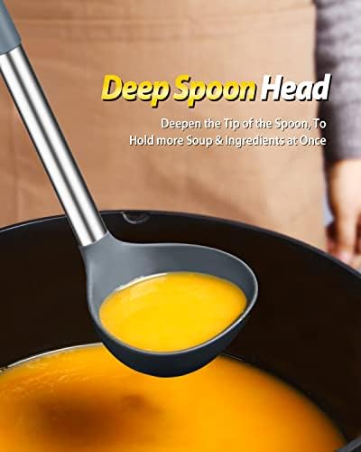 BUNDLEPRO Silicone Ladle and Pasta Spoon Set, 2-Pack, Gray
